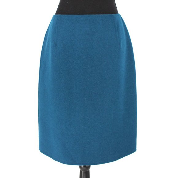 Oscar de La Renta Wool Angora Cashmere A-Line Skirt Teal Blue Fleece 8 Medium